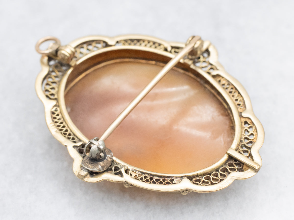 Art Nouveau Era Filigree with Fine Shell Cameo