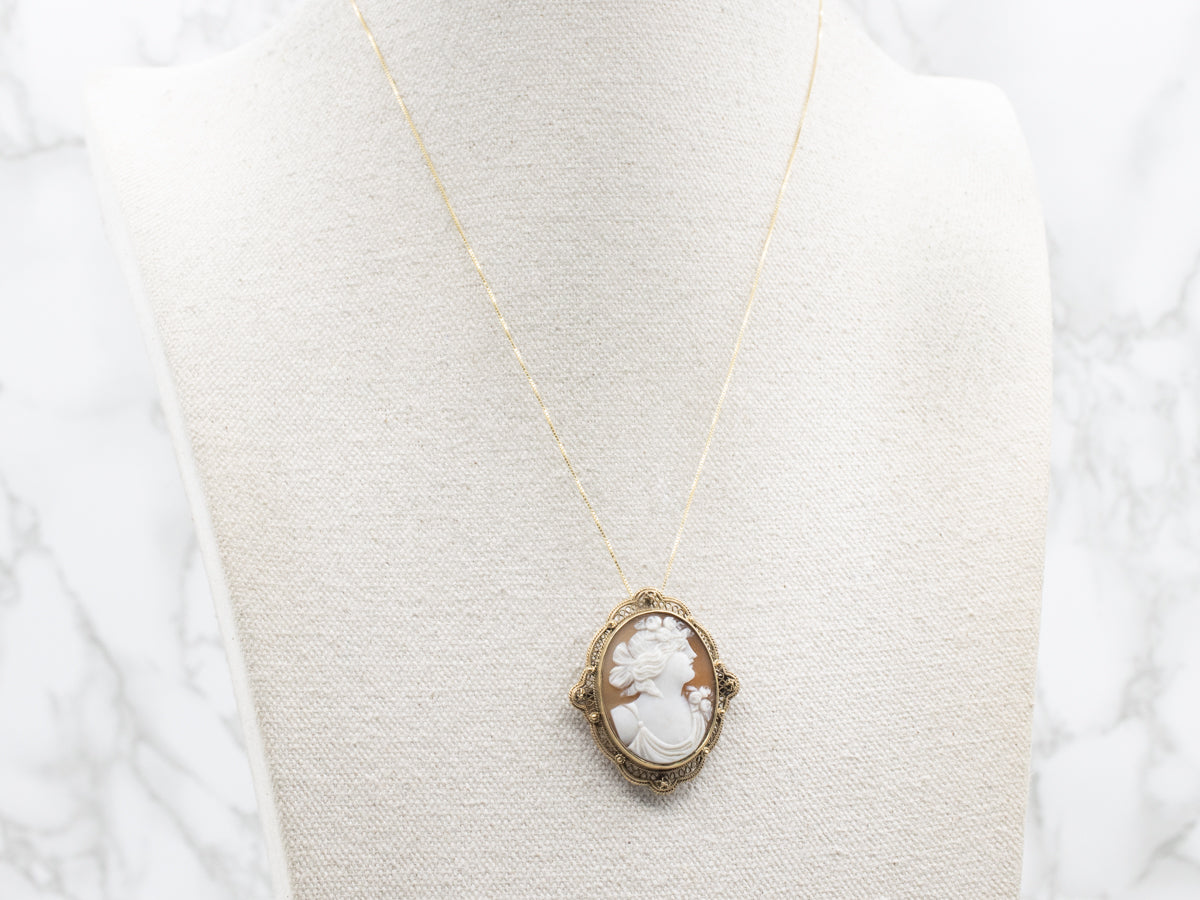 Art Nouveau Era Filigree with Fine Shell Cameo