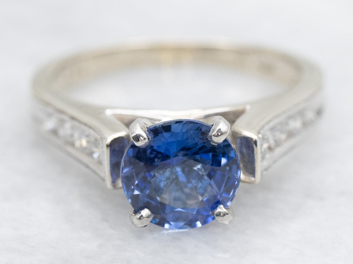Modern Gold Blue Sapphire and Diamond Accent Ring