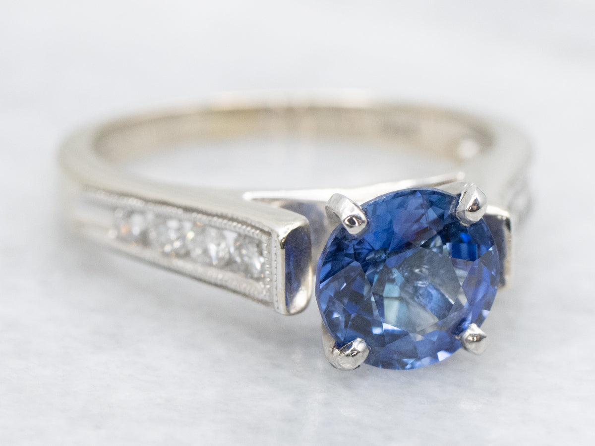 Modern Gold Blue Sapphire and Diamond Accent Ring