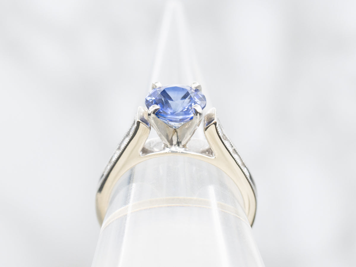 Modern Gold Blue Sapphire and Diamond Accent Ring