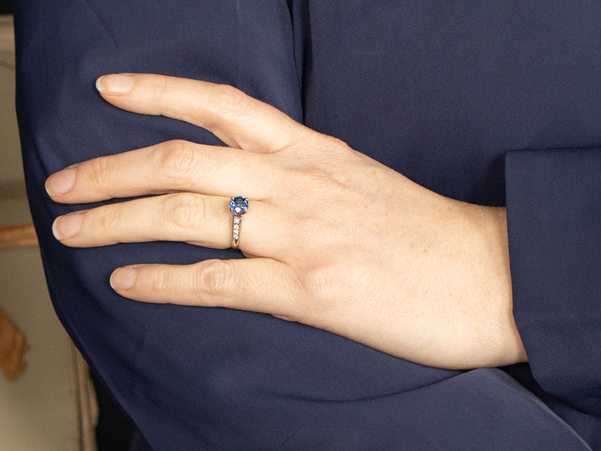 Modern Gold Blue Sapphire and Diamond Accent Ring