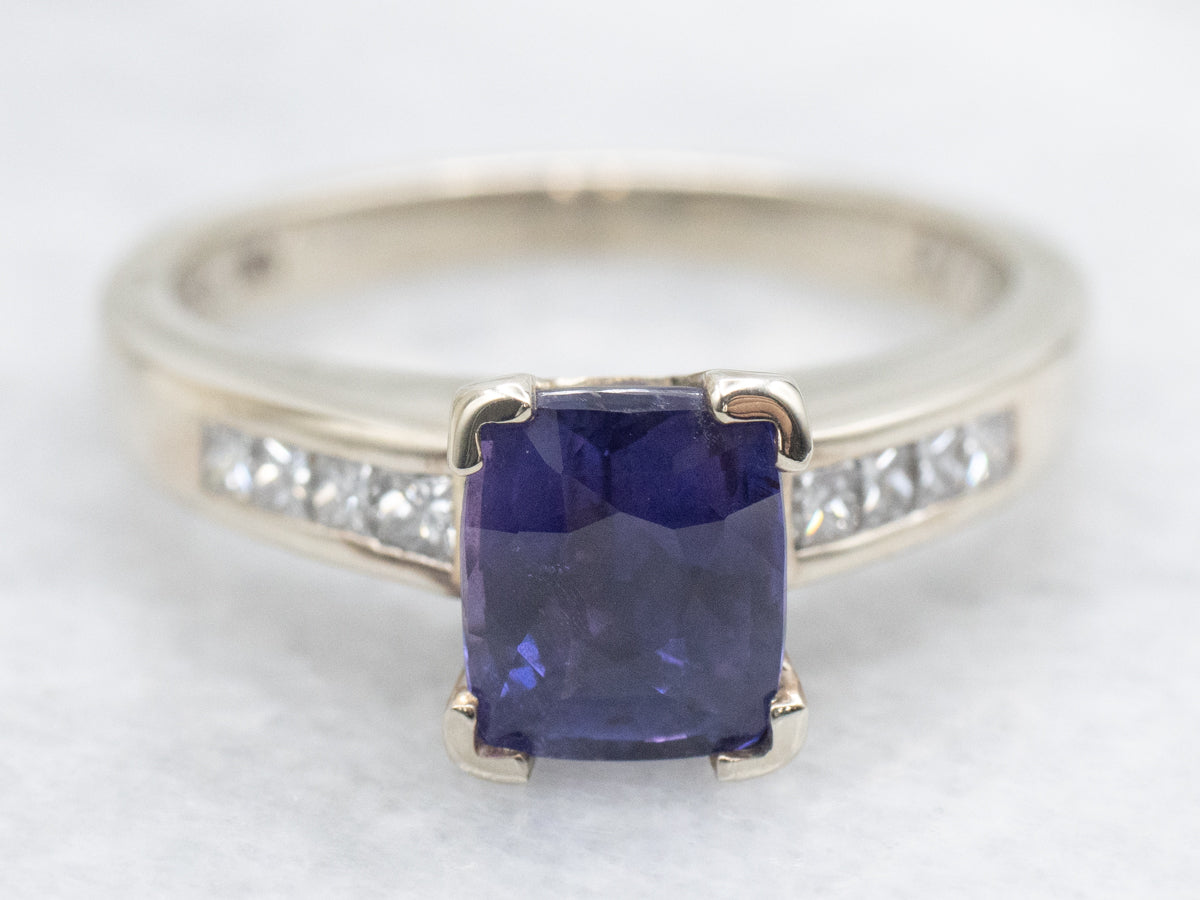 Deep-Purple Sapphire and Diamond Engagement Ring