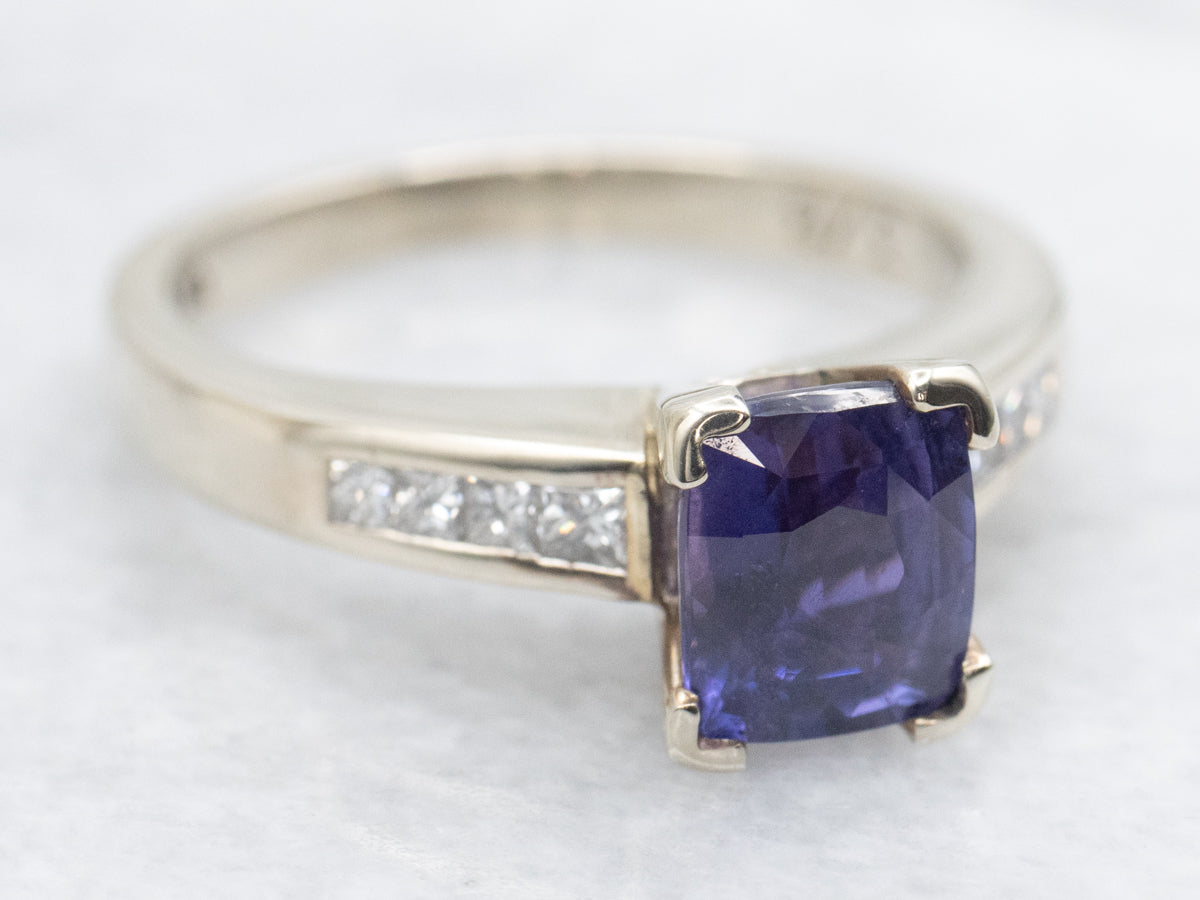 Deep-Purple Sapphire and Diamond Engagement Ring