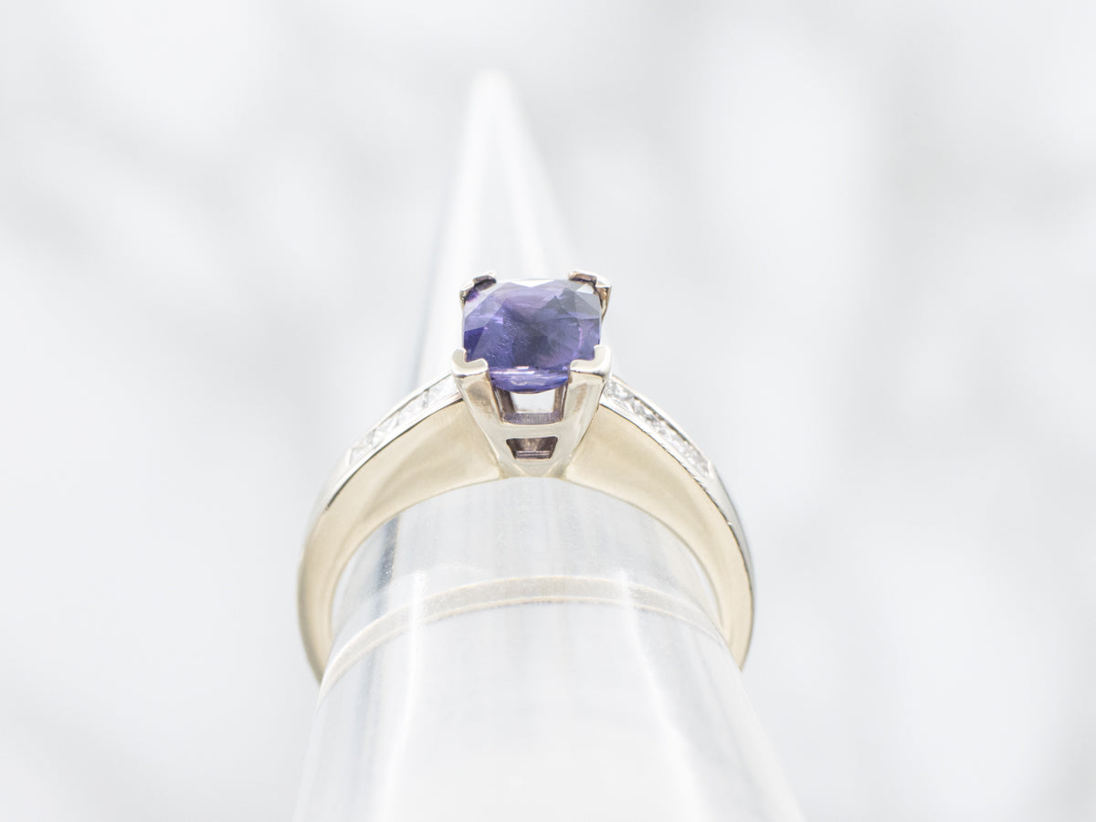 Deep-Purple Sapphire and Diamond Engagement Ring