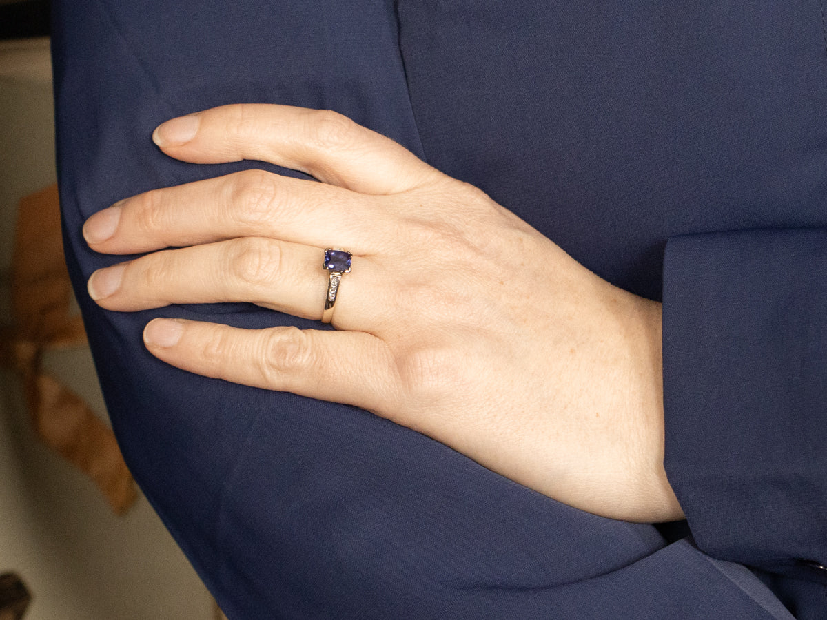 Deep-Purple Sapphire and Diamond Engagement Ring