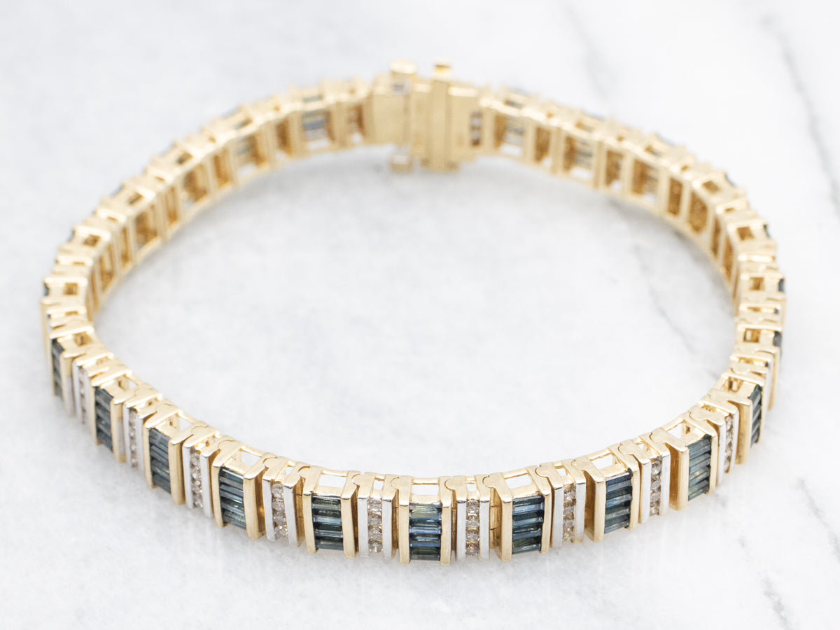 Modern Sapphire and Diamond Gemstone Link Bracelet