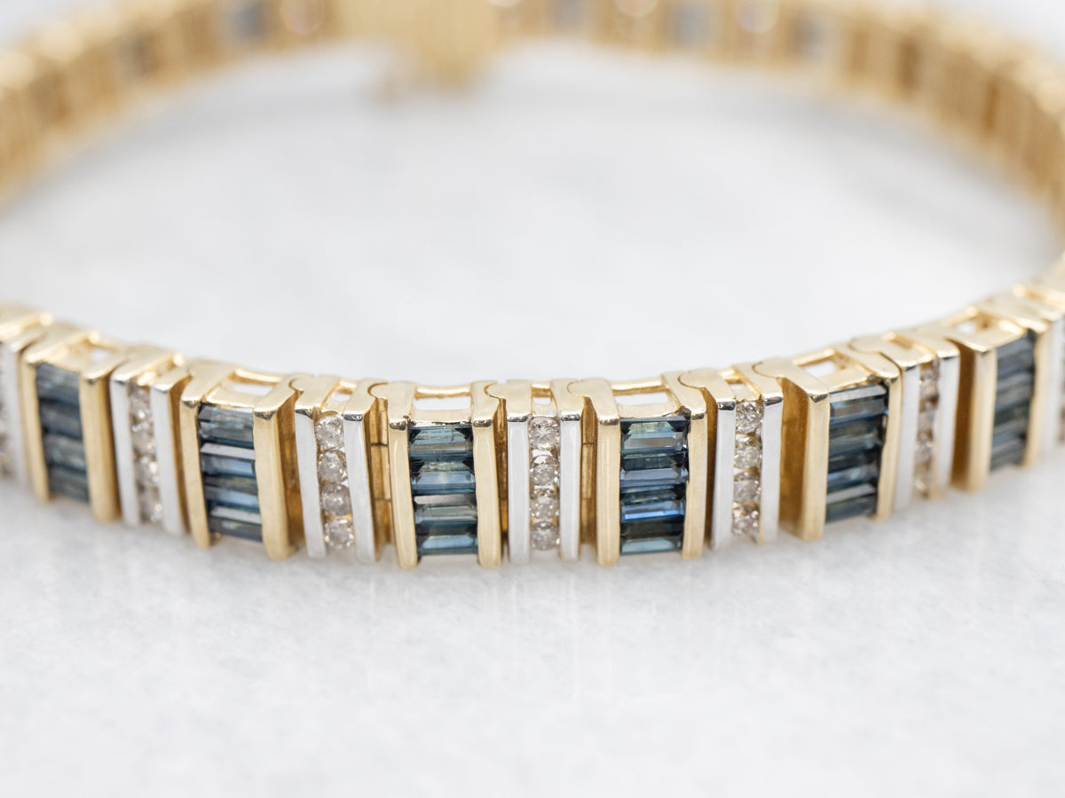 Modern Sapphire and Diamond Gemstone Link Bracelet