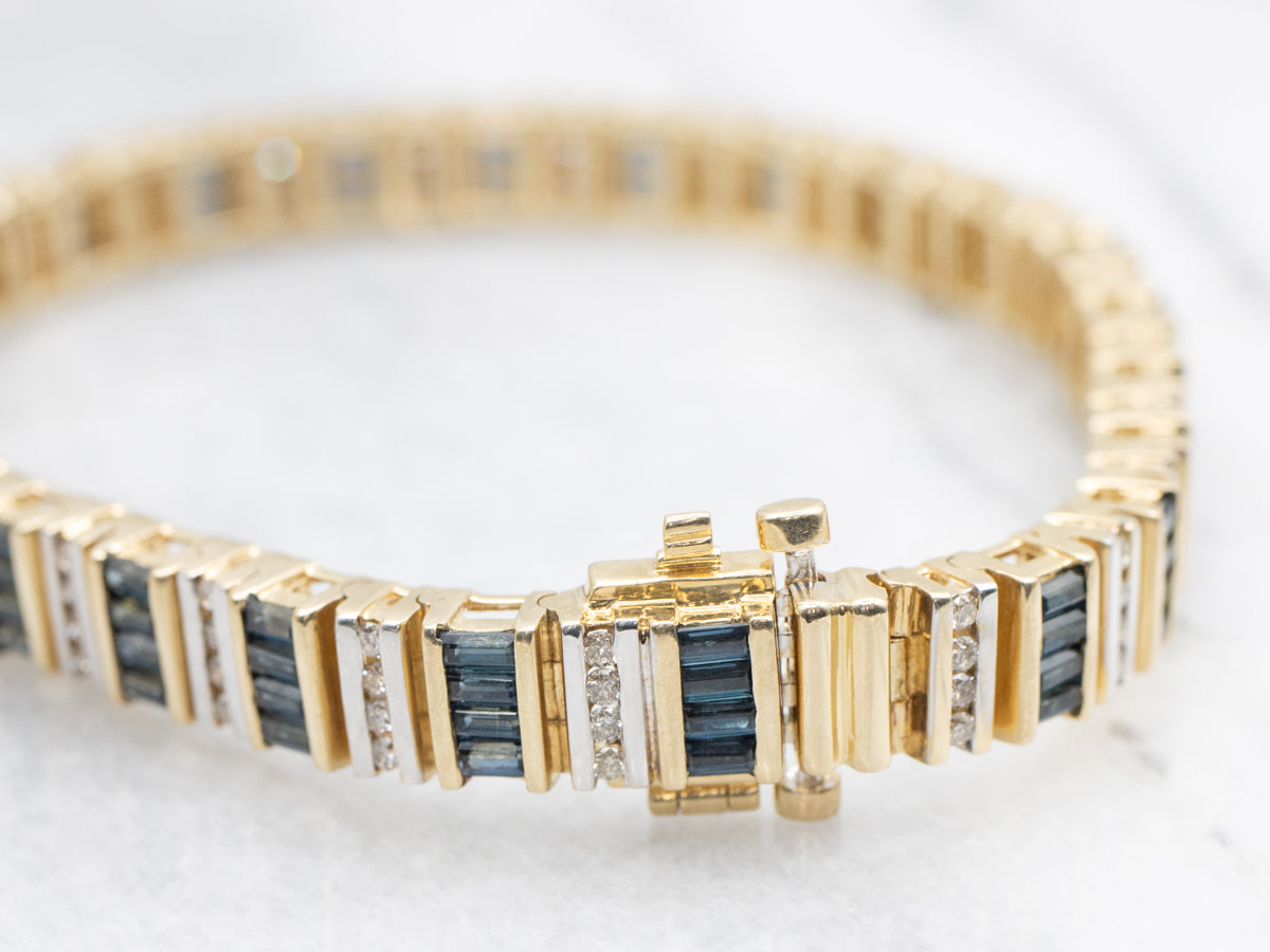 Modern Sapphire and Diamond Gemstone Link Bracelet