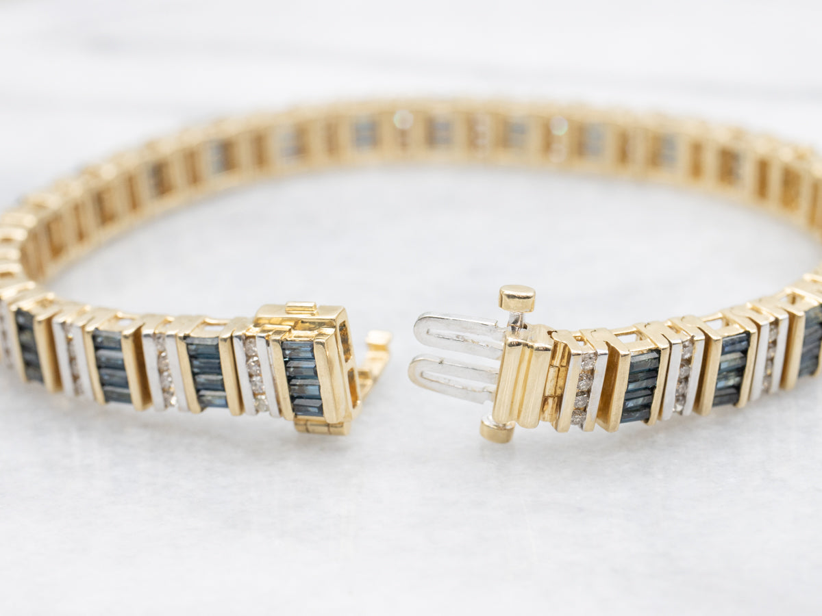Modern Sapphire and Diamond Gemstone Link Bracelet