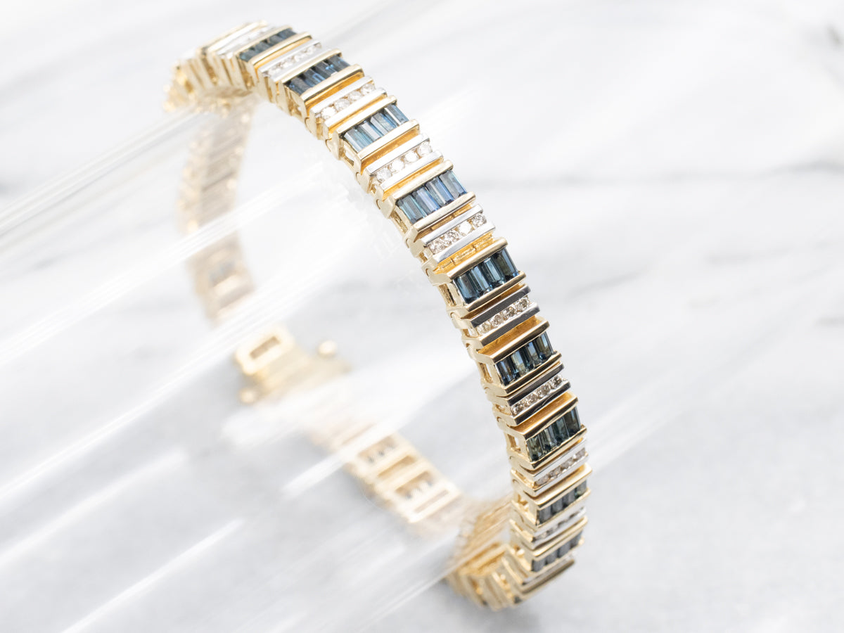 Modern Sapphire and Diamond Gemstone Link Bracelet