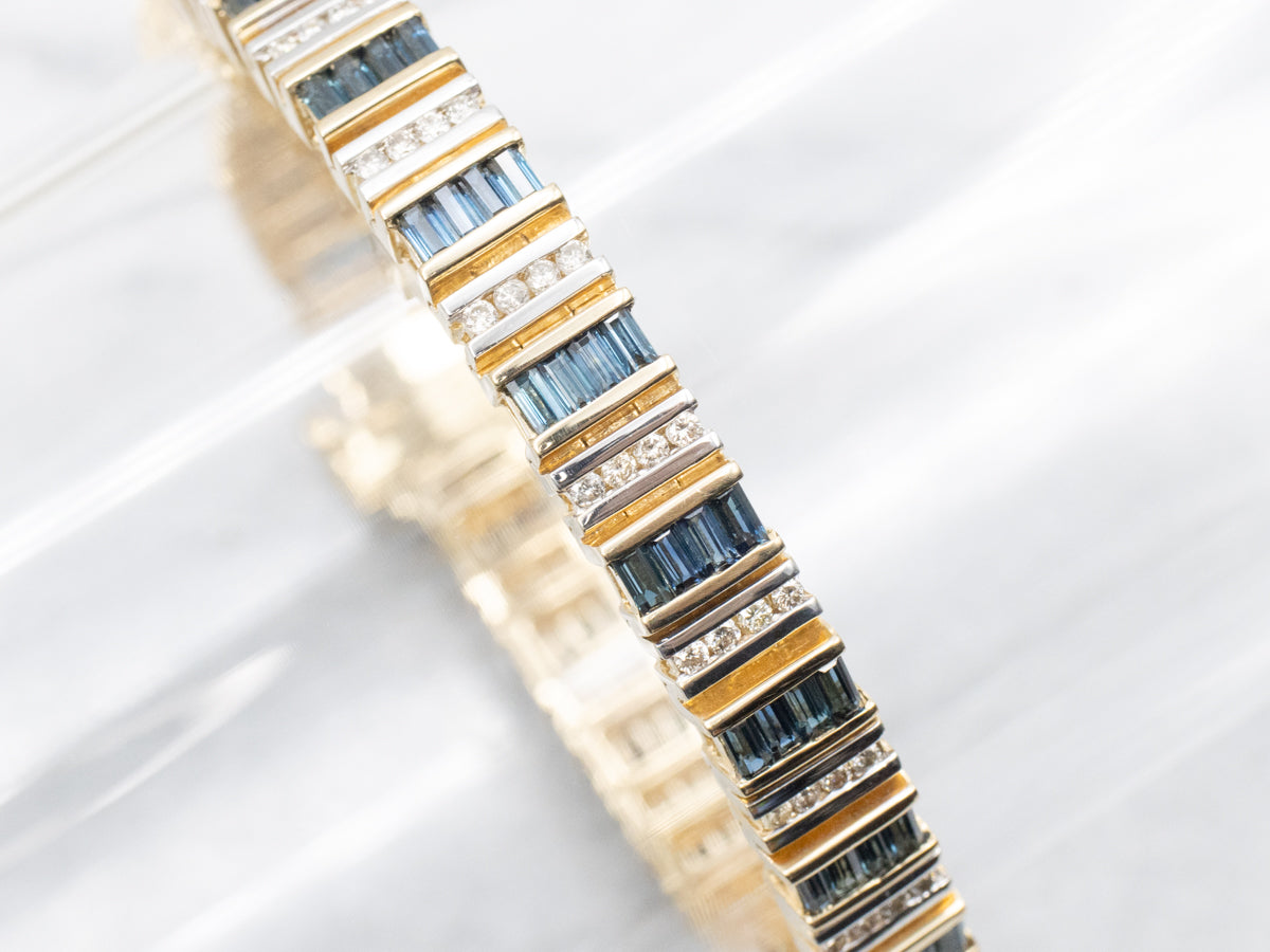 Modern Sapphire and Diamond Gemstone Link Bracelet