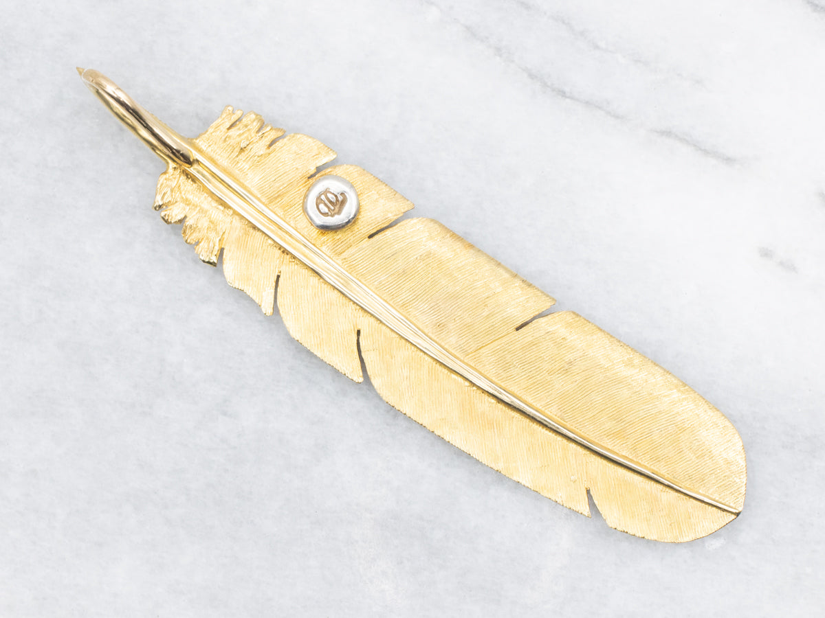 Stunning Yellow Gold Feather Pendant