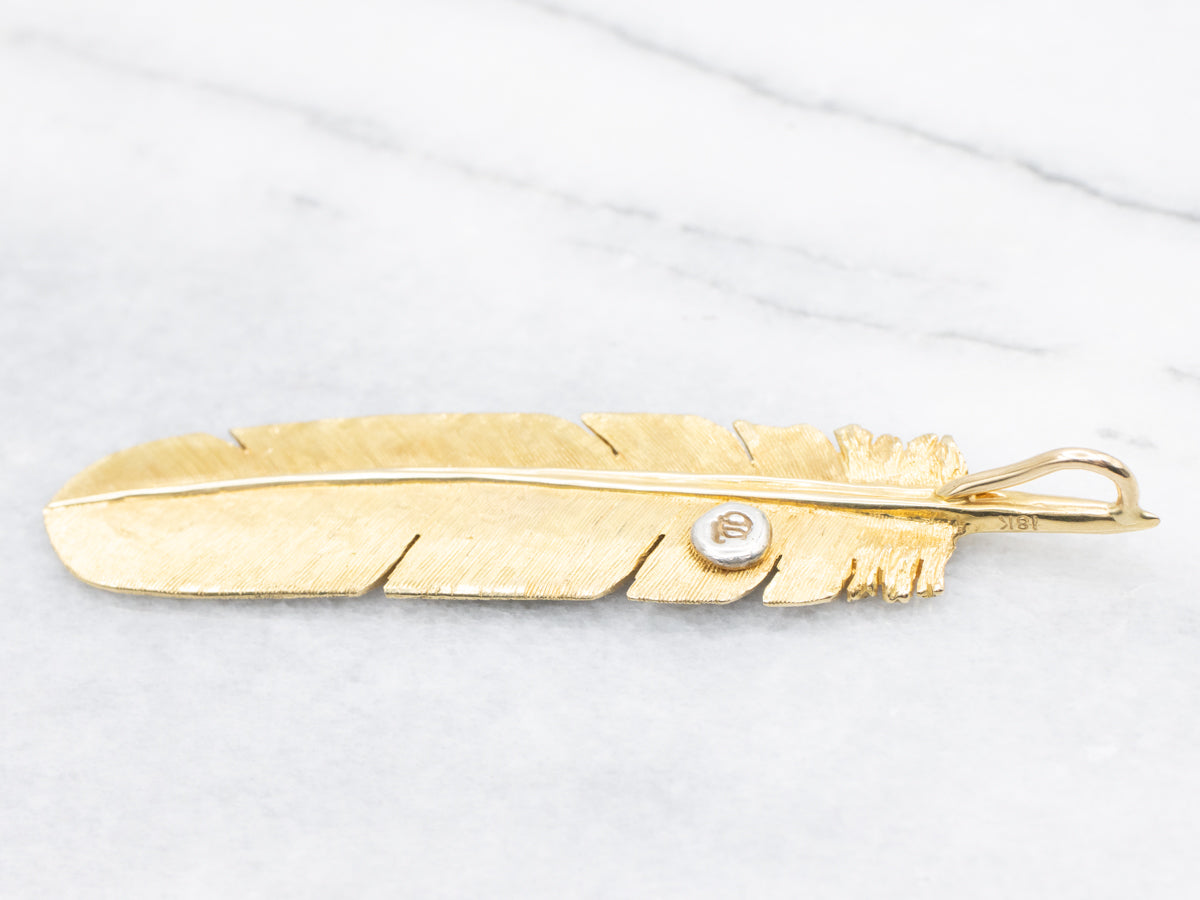 Stunning Yellow Gold Feather Pendant