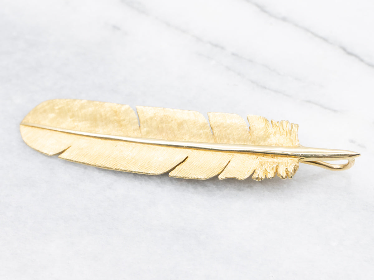 Stunning Yellow Gold Feather Pendant