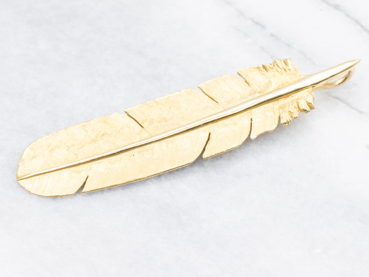 Stunning Yellow Gold Feather Pendant