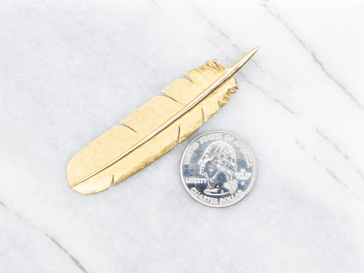 Stunning Yellow Gold Feather Pendant