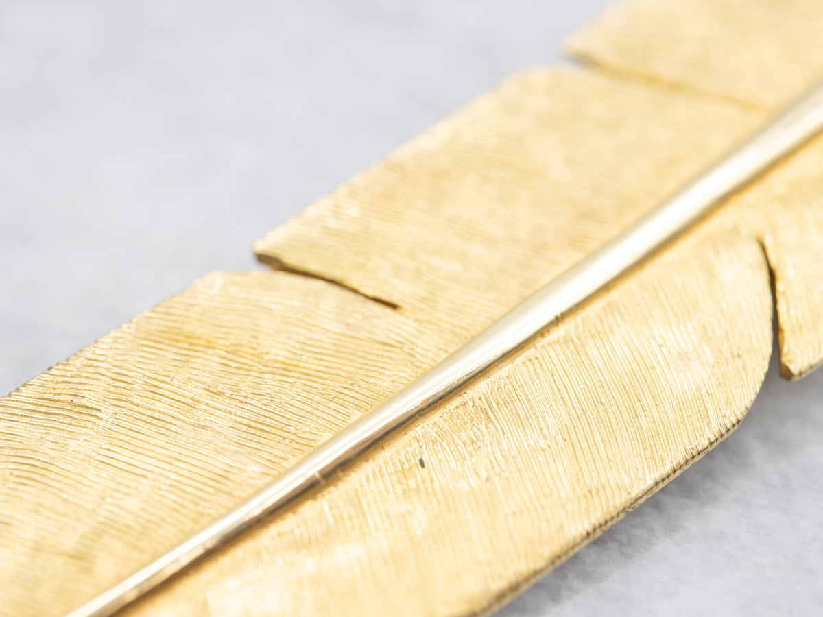 Stunning Yellow Gold Feather Pendant