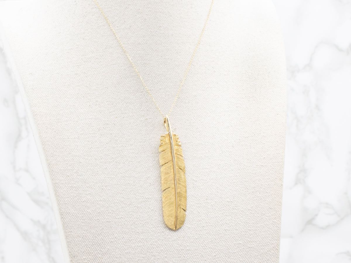 Stunning Yellow Gold Feather Pendant