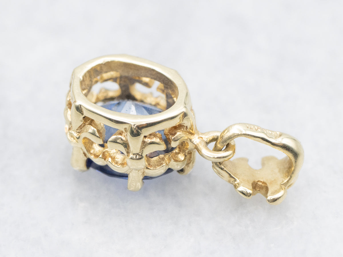 Fleur De Lis Blue Sapphire Solitaire Pendant