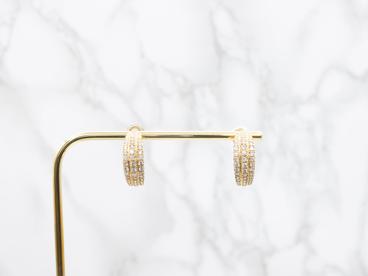 Triple Row Diamond Hoop Earrings with Omega Backs