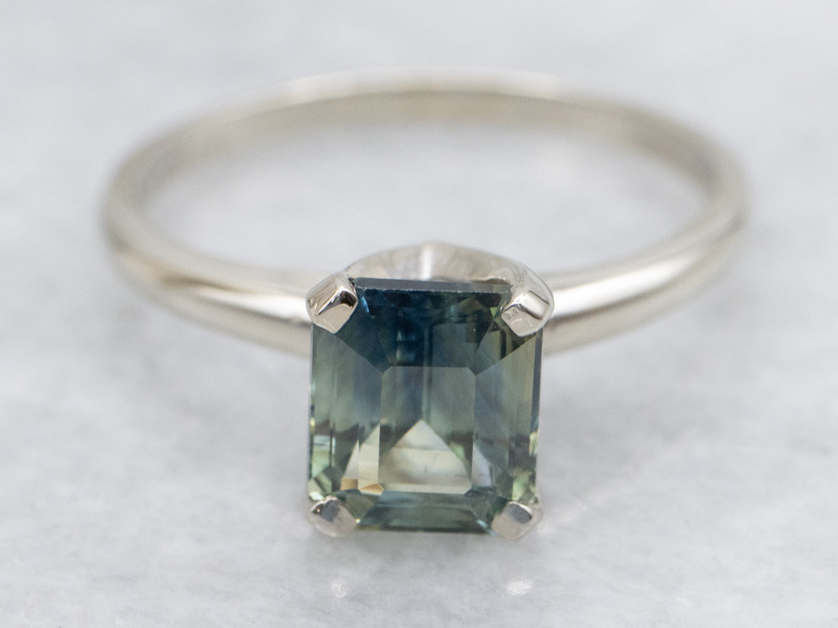 Incredible Blue-Green Sapphire Solitaire Ring