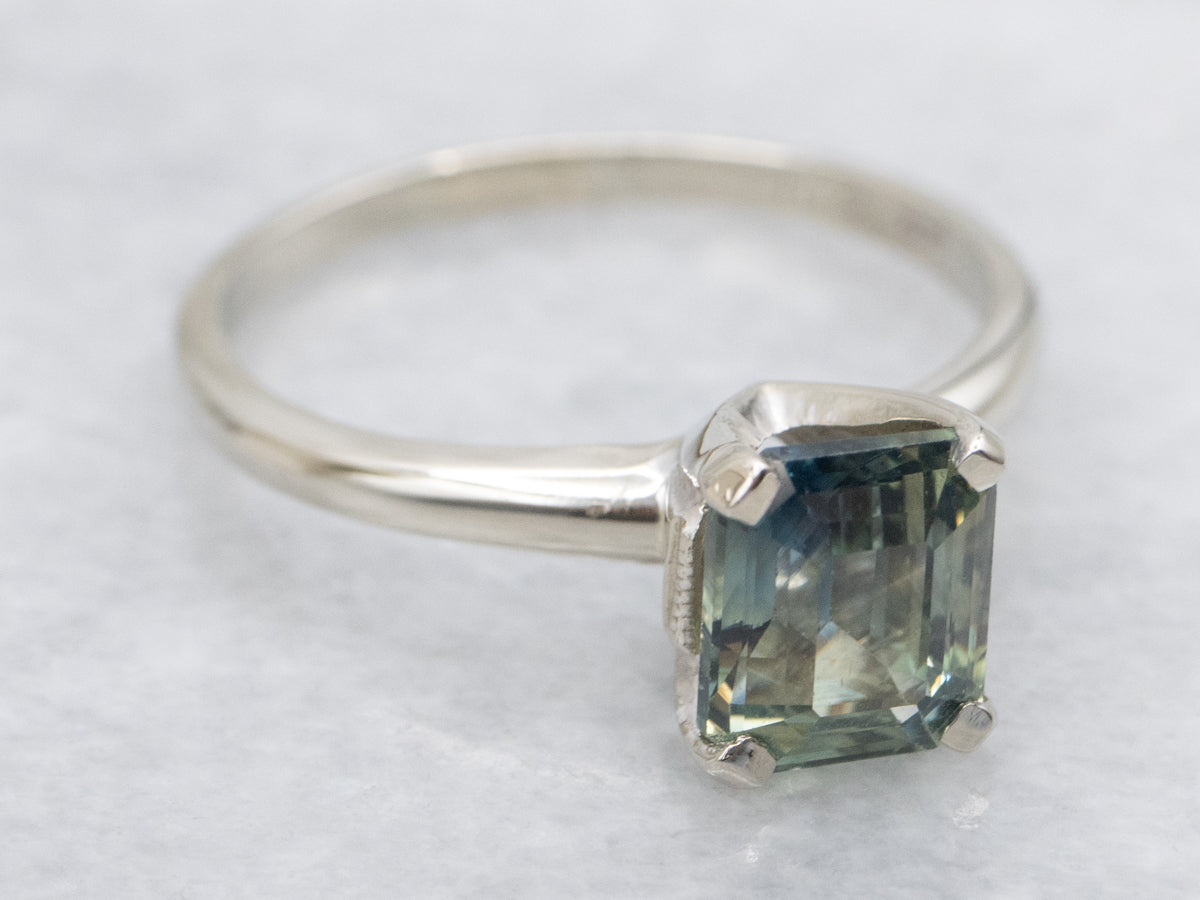 Incredible Blue-Green Sapphire Solitaire Ring