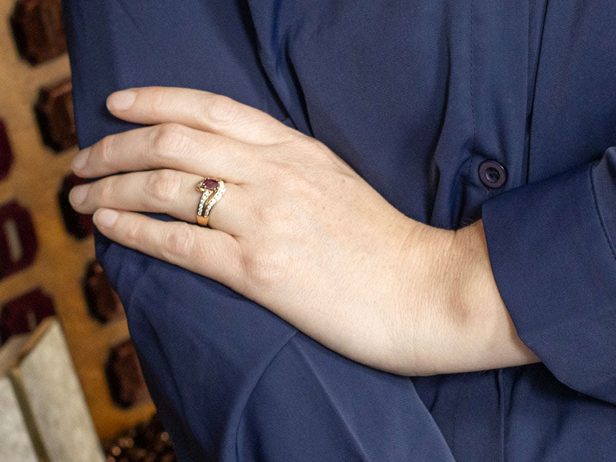 Ruby and Diamond Encrusted Bypass Ring
