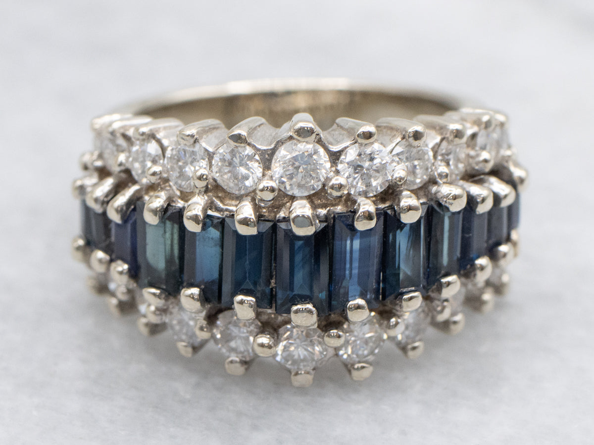 Baguette-Cut Sapphire and Diamond Cocktail Band
