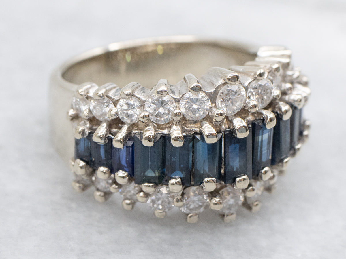 Baguette-Cut Sapphire and Diamond Cocktail Band