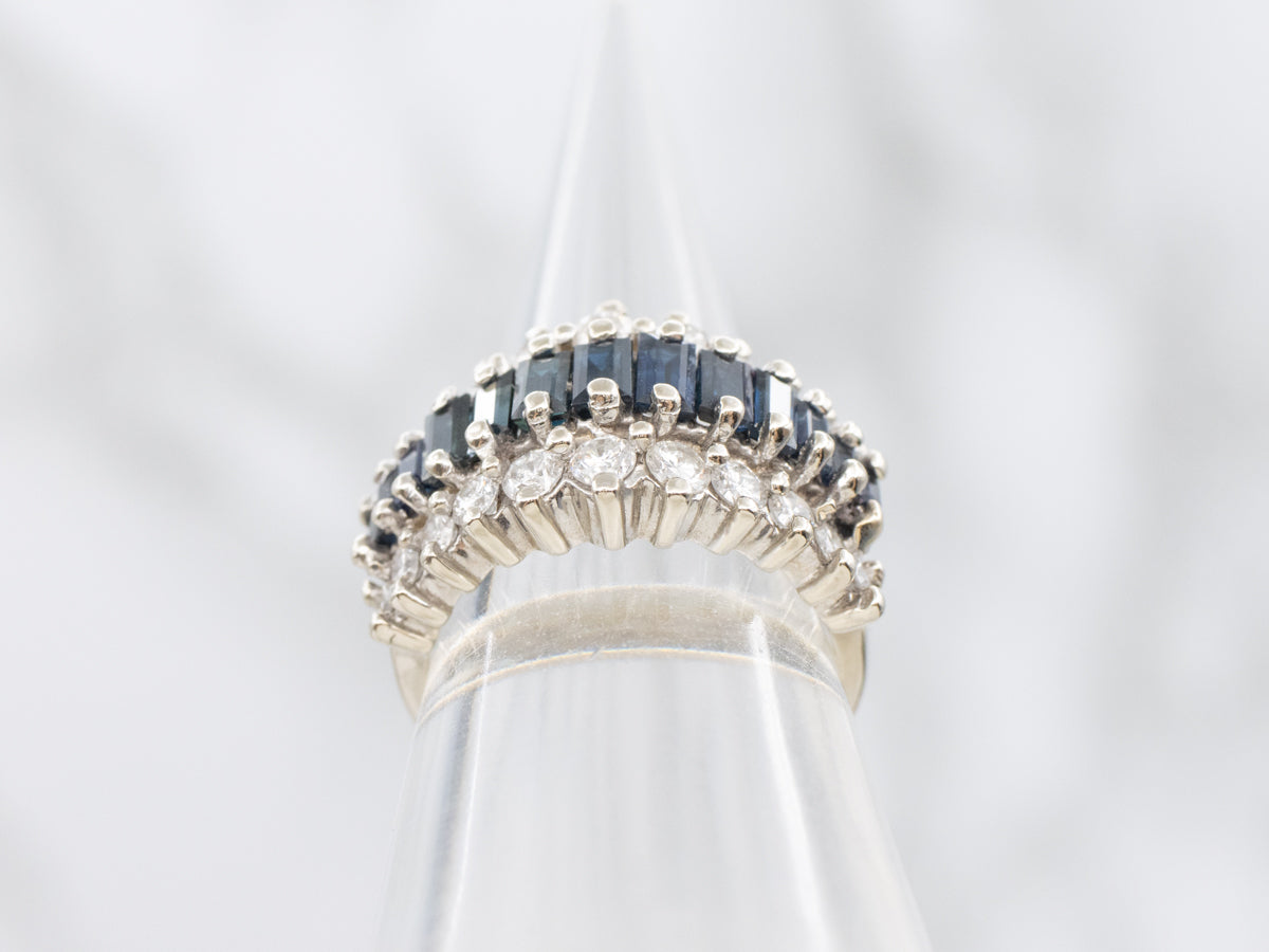 Baguette-Cut Sapphire and Diamond Cocktail Band