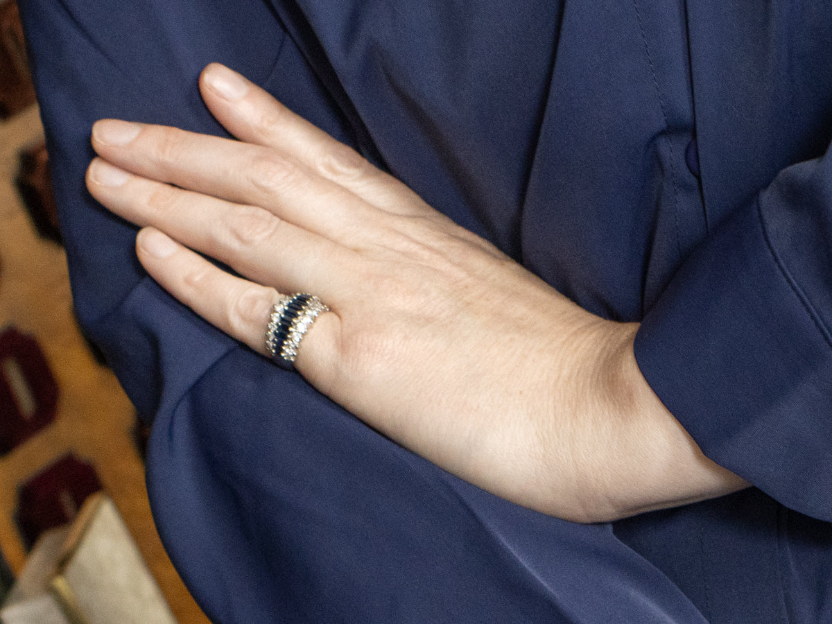 Baguette-Cut Sapphire and Diamond Cocktail Band