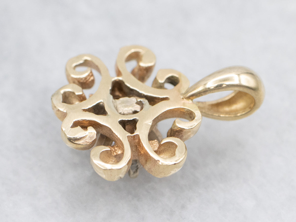 Scrolling Gold Diamond Solitaire Pendant