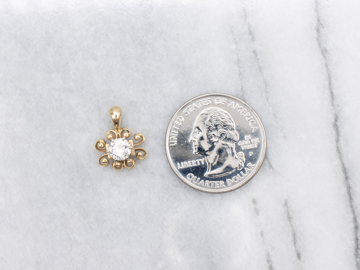 Scrolling Gold Diamond Solitaire Pendant