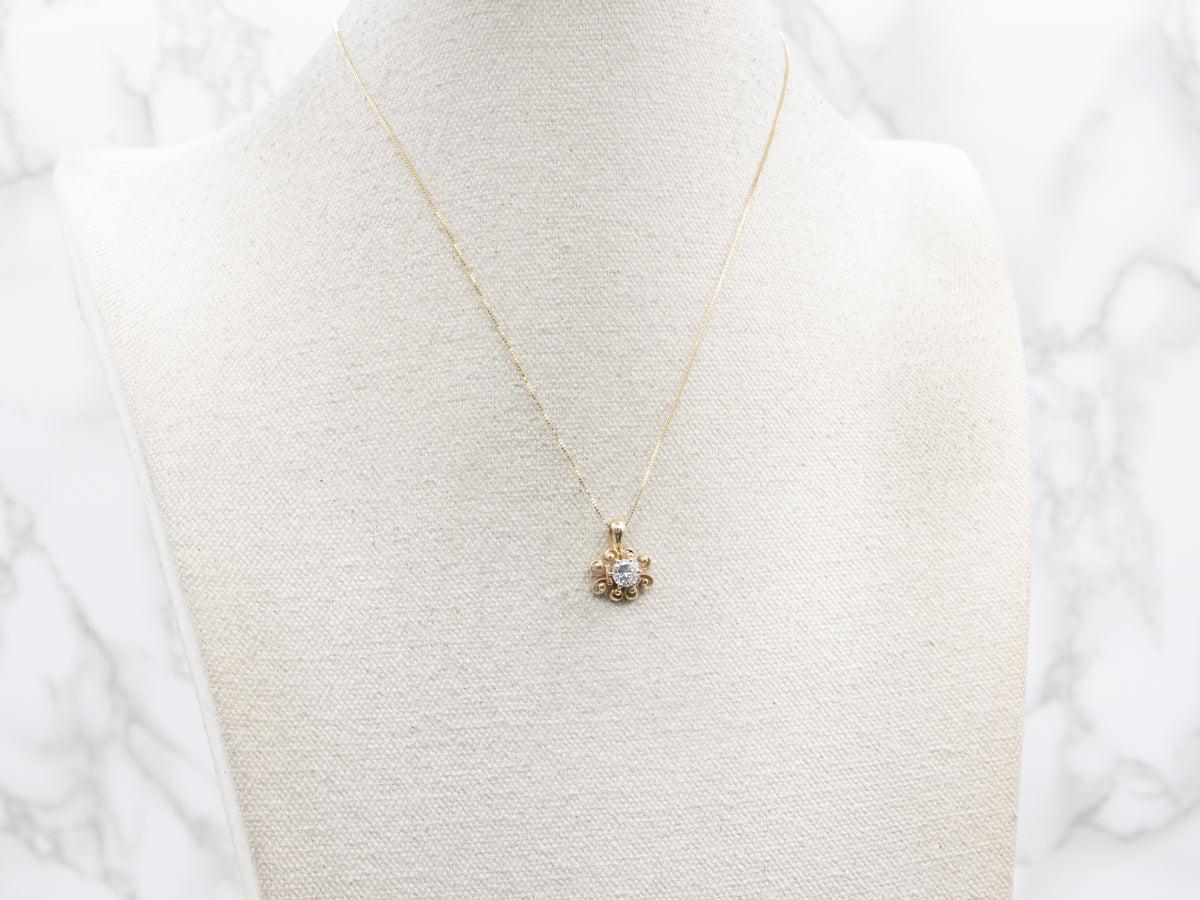 Scrolling Gold Diamond Solitaire Pendant