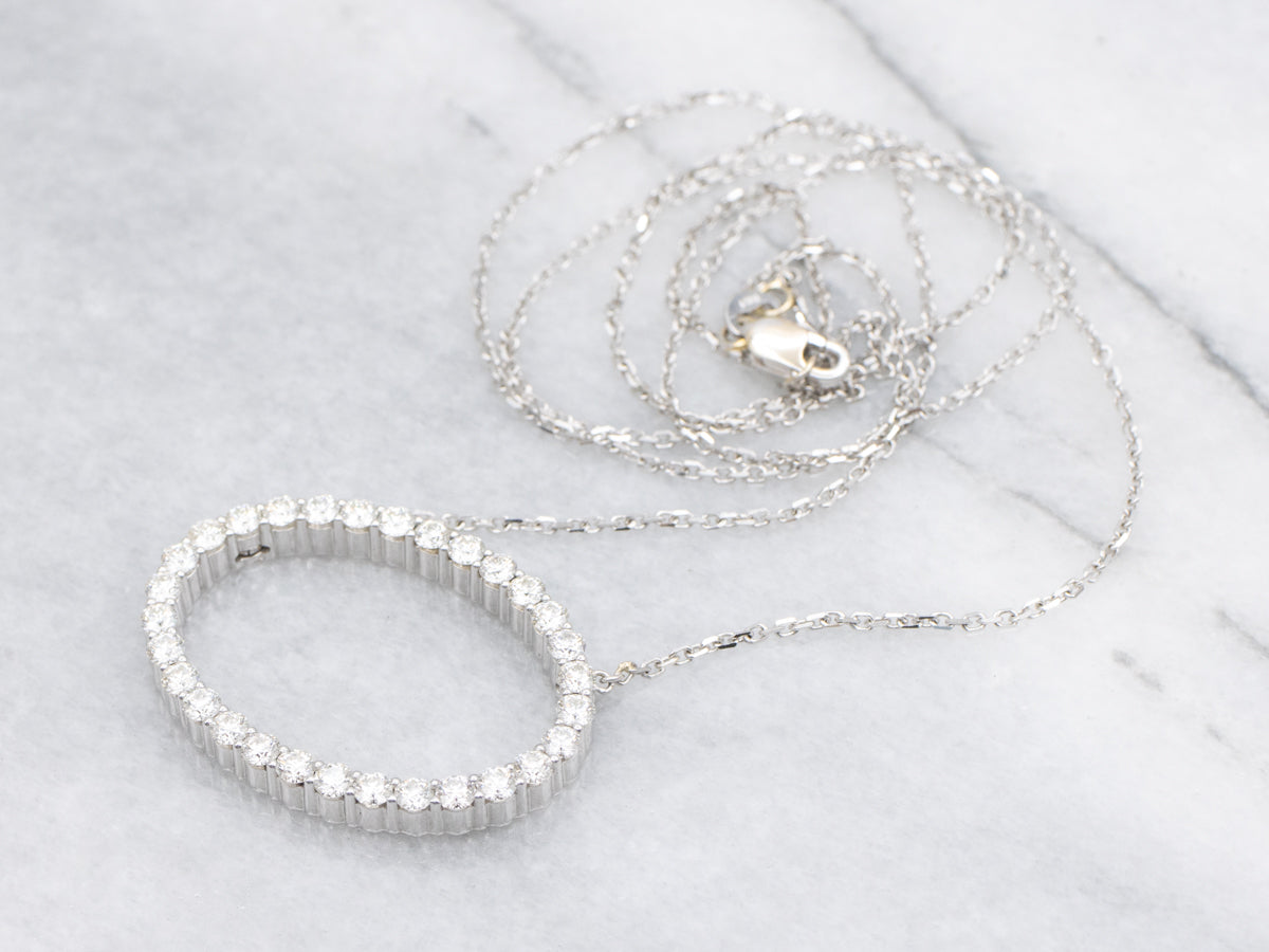 White Gold Sparkling Diamond Halo Necklace