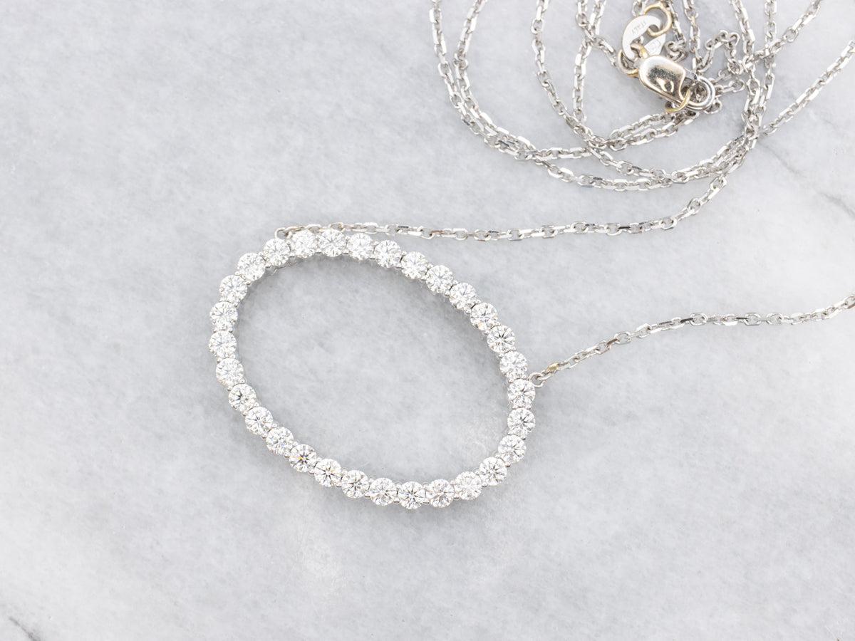 White Gold Sparkling Diamond Halo Necklace