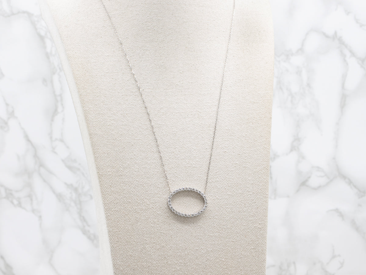 White Gold Sparkling Diamond Halo Necklace