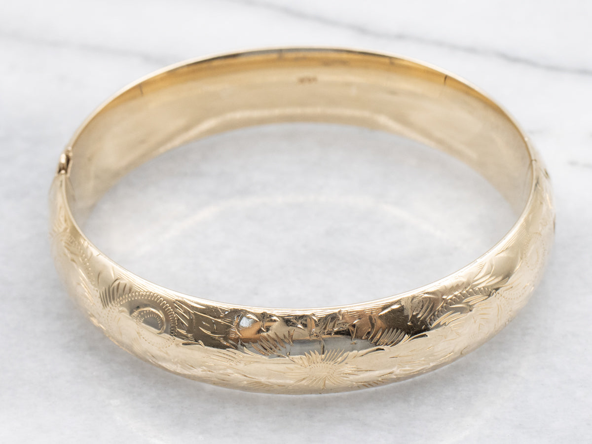 Hand Engraved Vintage Gold Bangle Bracelet