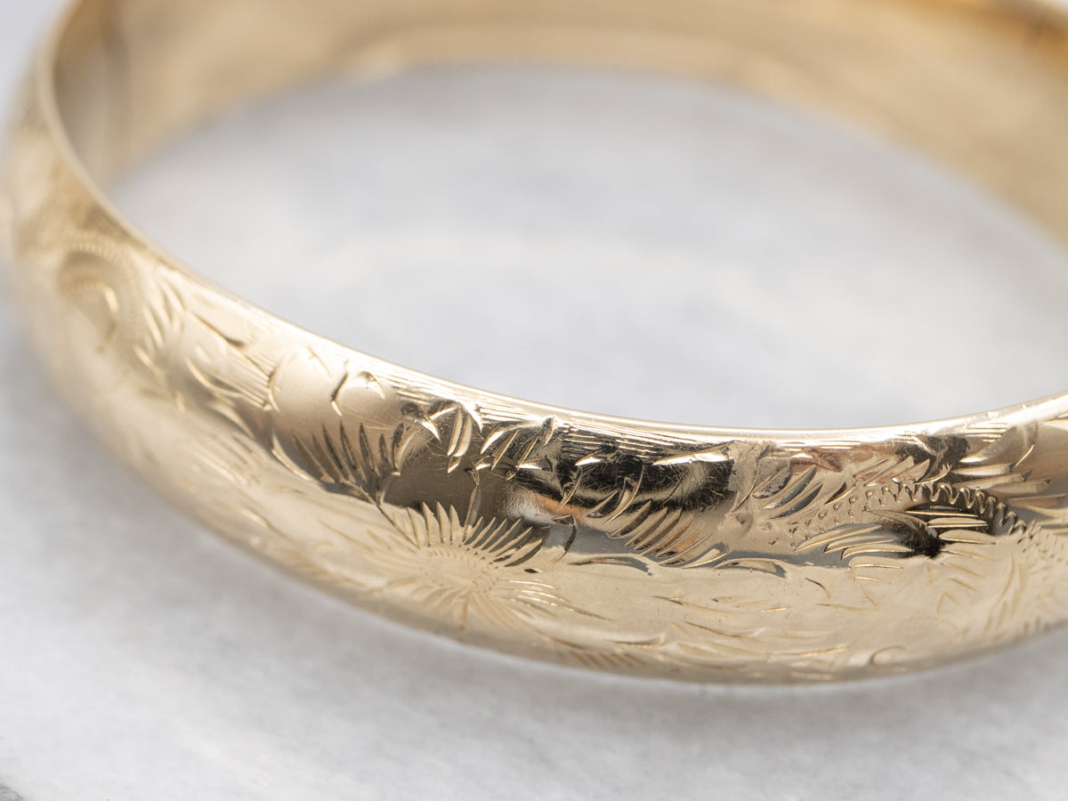 Hand Engraved Vintage Gold Bangle Bracelet