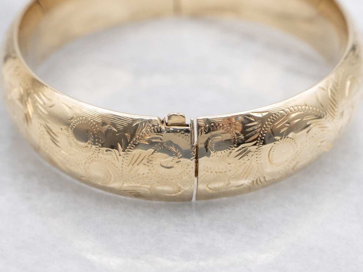 Hand Engraved Vintage Gold Bangle Bracelet