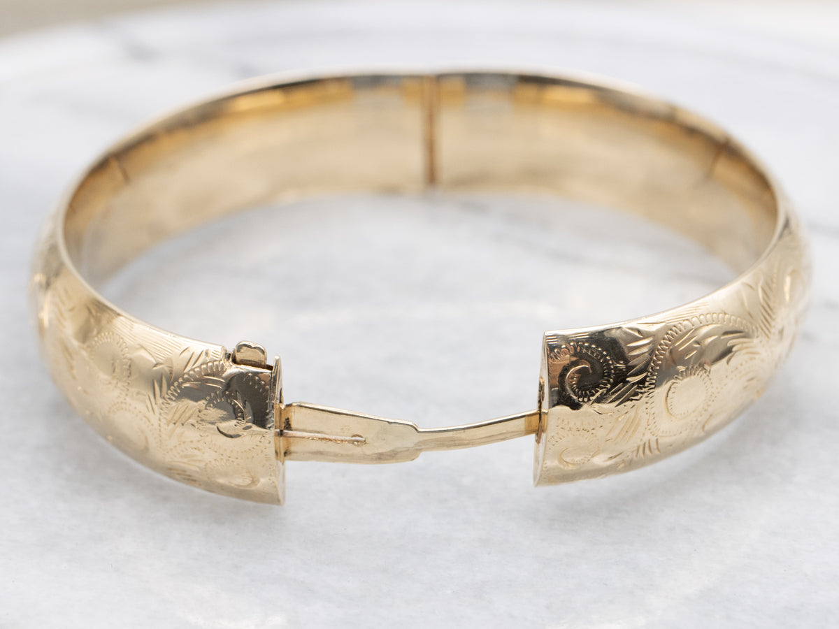 Hand Engraved Vintage Gold Bangle Bracelet