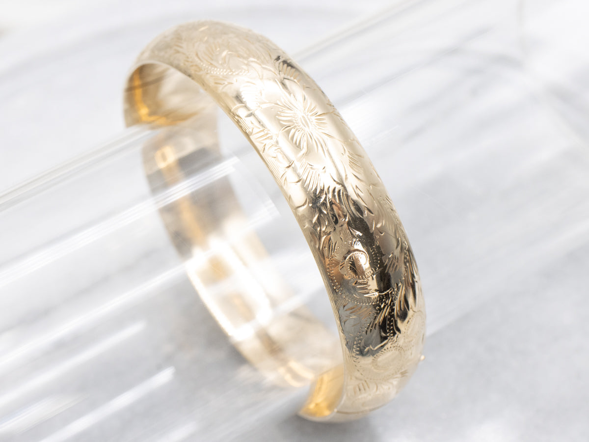 Hand Engraved Vintage Gold Bangle Bracelet