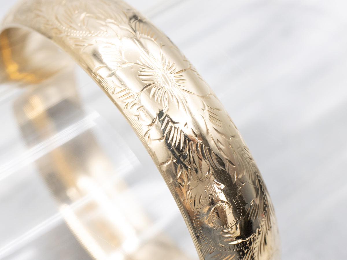 Hand Engraved Vintage Gold Bangle Bracelet