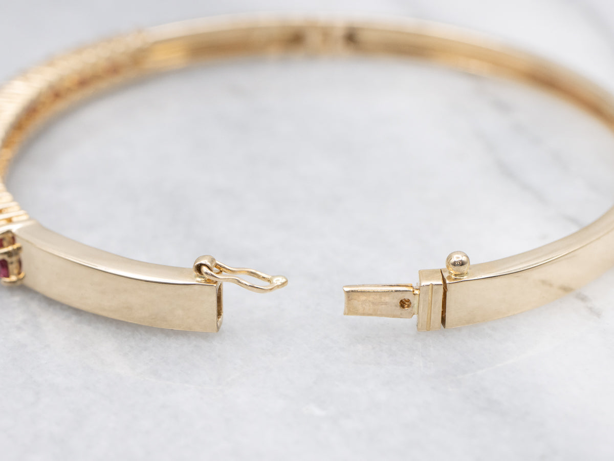 Ruby and Diamond Double Row Hinged Bangle Bracelet
