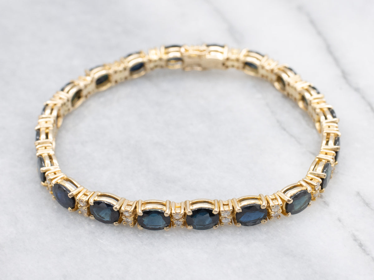 Polished Gold Sapphire and Diamond Tennis Bracelet