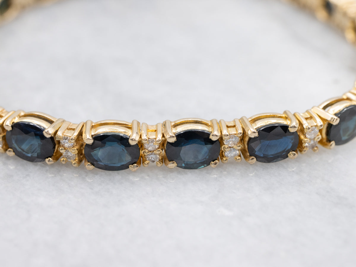 Polished Gold Sapphire and Diamond Tennis Bracelet