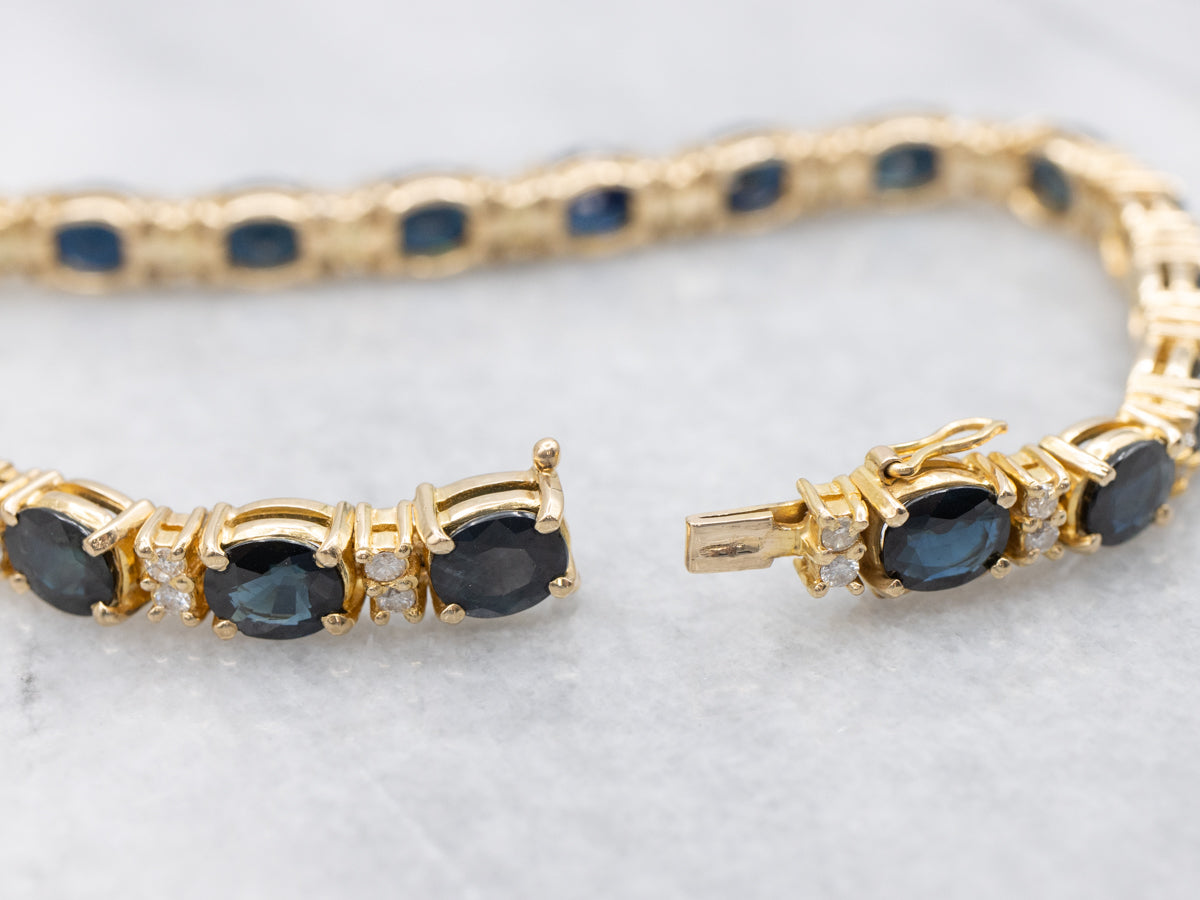 Polished Gold Sapphire and Diamond Tennis Bracelet
