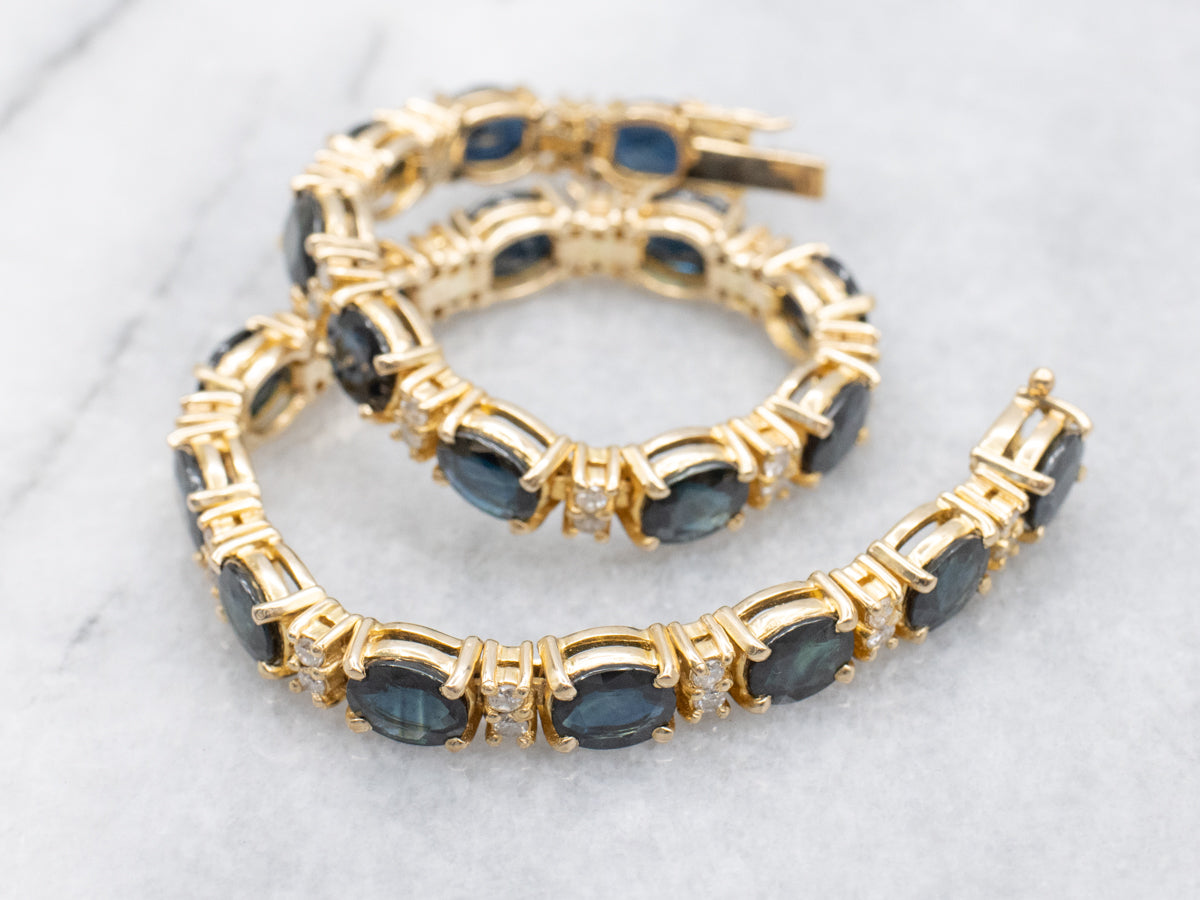 Polished Gold Sapphire and Diamond Tennis Bracelet