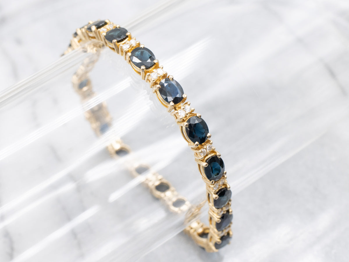 Polished Gold Sapphire and Diamond Tennis Bracelet